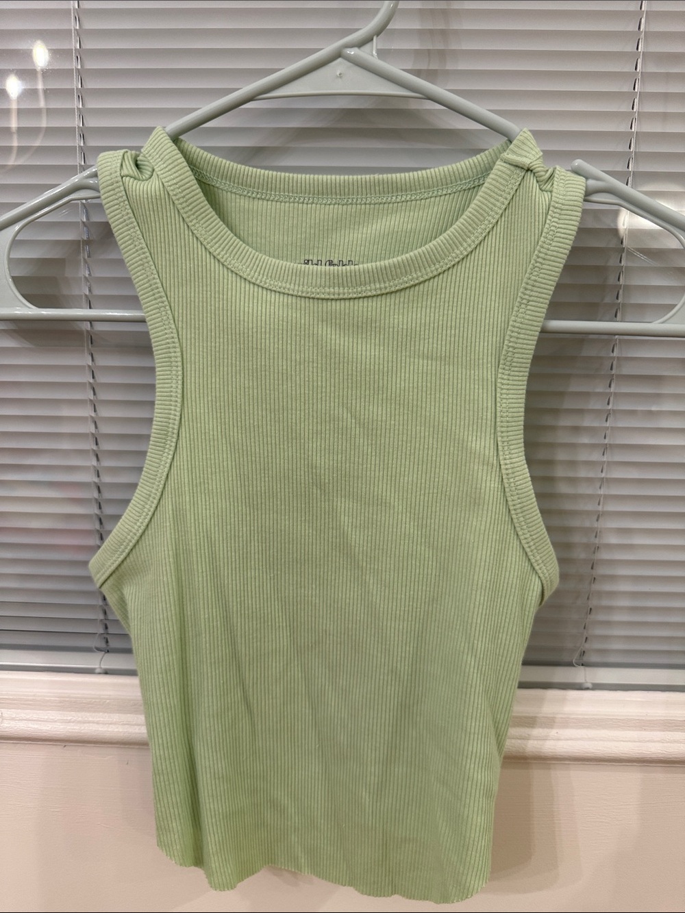 wild fable Light Green Ribbed Tank Top - High Neck